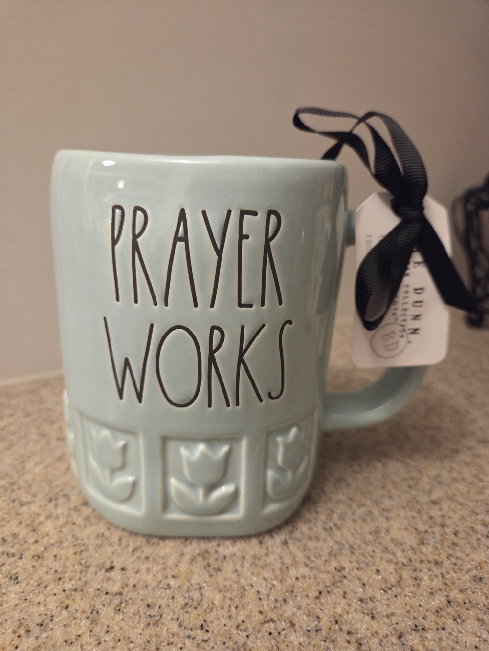 Rae Dunn Light Blue 'Prayer Works' Ceramic Mug